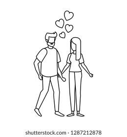 lovers couple with hearts floating