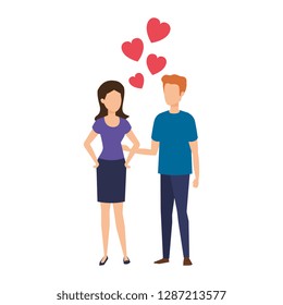 lovers couple with hearts floating