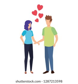 lovers couple with hearts floating