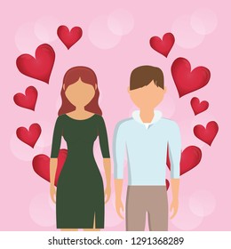 lovers couple with hearts floating