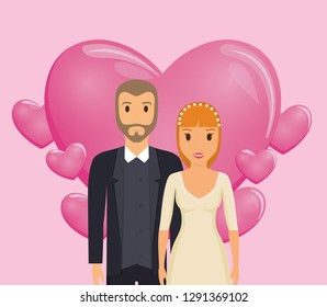 lovers couple with hearts floating