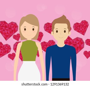 lovers couple with hearts floating