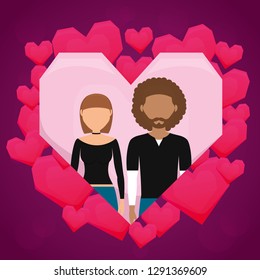 lovers couple with hearts floating