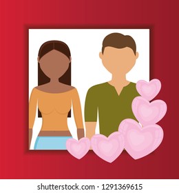lovers couple with hearts floating