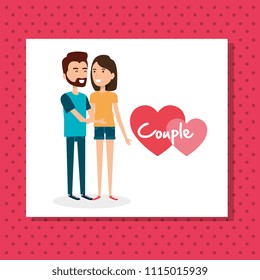 lovers couple with hearts pattern