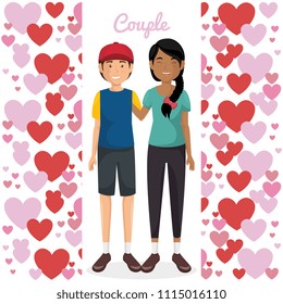 lovers couple with hearts pattern