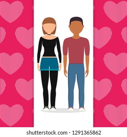 lovers couple with hearts pattern background