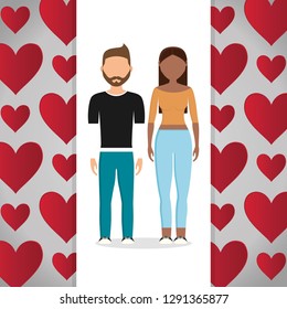 lovers couple with hearts pattern background