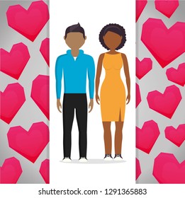 lovers couple with hearts pattern background