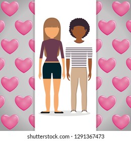 lovers couple with hearts pattern background