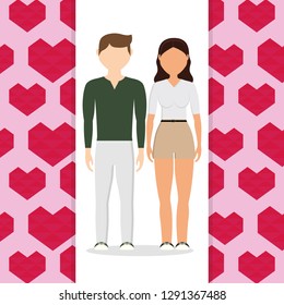 lovers couple with hearts pattern background