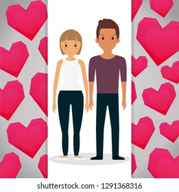 lovers couple with hearts pattern background