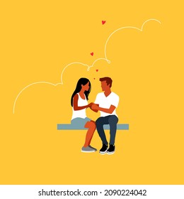 Lovers couple hold hands and looking each other. Romantic vector illustration for St. Valentine's day