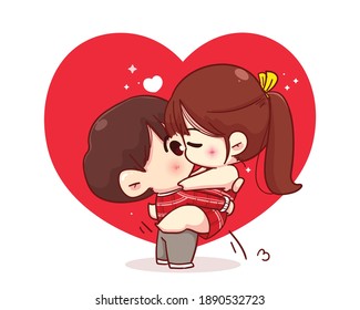 Lovers couple kissing Happy valentine cartoon character illustration Premium Vector