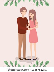 lovers couple with leafs crown characters