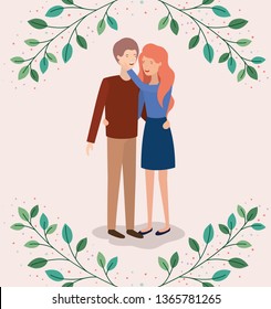 lovers couple with leafs crown characters