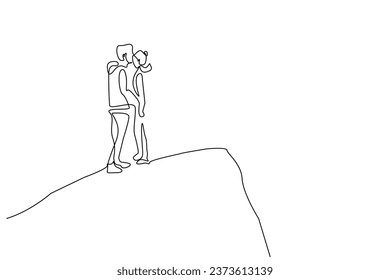 lovers couple nature hill peak hug love affection hug life line art design