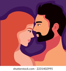 pareja de amantes con personajes sin camisa de perfil
