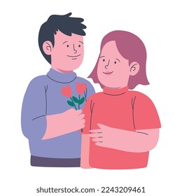 enamorados en pareja con personajes de rosas