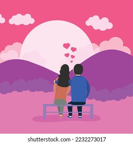 lovers couple seated with hearts love
