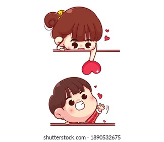 Lovers Couple Sending Heart Happy Valentine Cartoon Character Illustration Premium Vector
