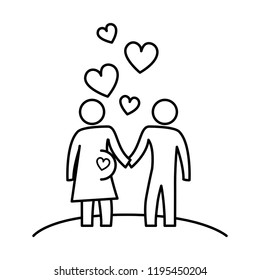 lovers couple silhouette with hearts