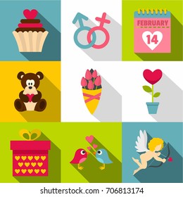 Lovers day icon set. Flat style set of 9 vector icons for web design