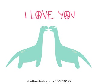 lovers dinosaurs, inscription I love you
open confession of love. vector illustration of two lovers dinosaurs on a light background