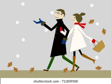 lovers in early winter with  first snow