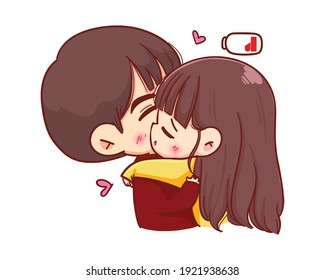 Lovers embrace. happy couple in love cartoon illustration