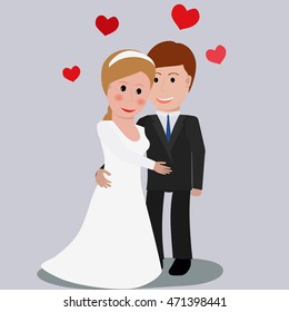 lovers embracing married couple surrounded by hearts