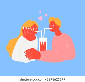 
Lovers facing each other laughing and drinking a drink together.
sweet spring day.man and woman in love.