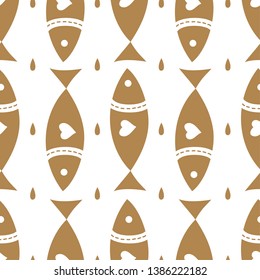 Lovers of fish. Cute vector line seamless pattern. Endless pattern can be used for ceramic tile, wallpaper, linoleum, textile, web page background.