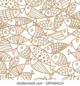 Lovers of fish. Cute vector line seamless pattern. Endless pattern can be used for ceramic tile, wallpaper, linoleum, textile, web page background.