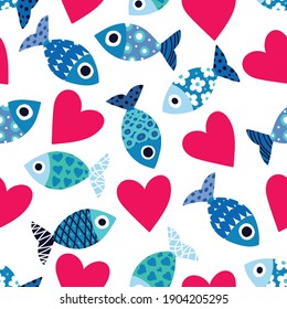 Lovers of fish. Cute vector line seamless pattern. Endless pattern can be used for ceramic tile, wallpaper, linoleum, textile, web page background.