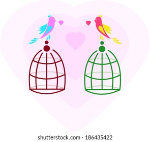 Lovers and free birds. Freedom and love. Card. Background. Vector illustration. Abstract pattern. Element. Icon