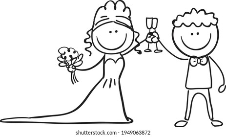 lovers get married icon in outline style, vector illustration