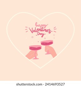 Lovers with glasses in hands celebrate Valentine's Day