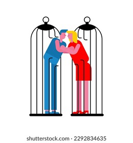 Lovers got out of cage. Concept of liberated love