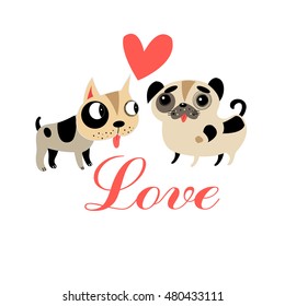 Lovers graphics funny puppies on a white background