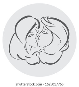 lovers guy and girl kiss like a pair of doves. love concept. fictional characters and story. Template, element for greeting card, invitation, notification letter.