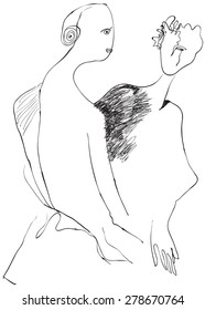 Lovers. An hand drawn vector illustration from the series: Art of Line Art. Technique: Digital drawing.