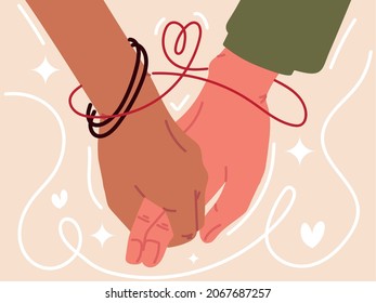 lovers hands with red string of destiny