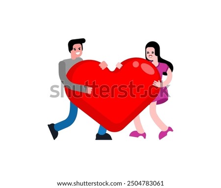 Lovers and heart. One heart for two. Couple man and woman lovers. Concept illustration for Valentine's Day 