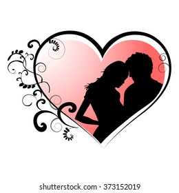 Lovers with a heart shape. Black and white