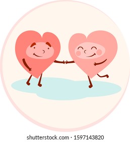 Lovers hearts hold hands. Valentines day. Two happy hearts vector illustration.