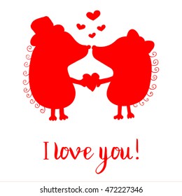 Lovers of hedgehogs silhouettes. Festive card for Valentine's day.