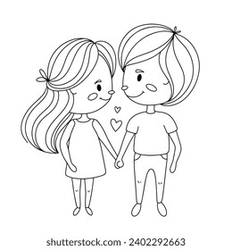 Lovers hold hands. Valentine's Day. Vector illustration. Images produced without the use of any form of AI software at any stage. 