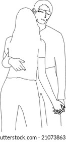 lovers holding each other line art illustration