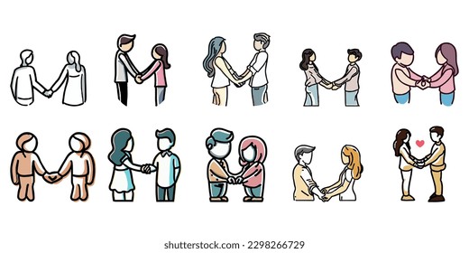 Lovers are holding hands together vector set collection graphic clipart design